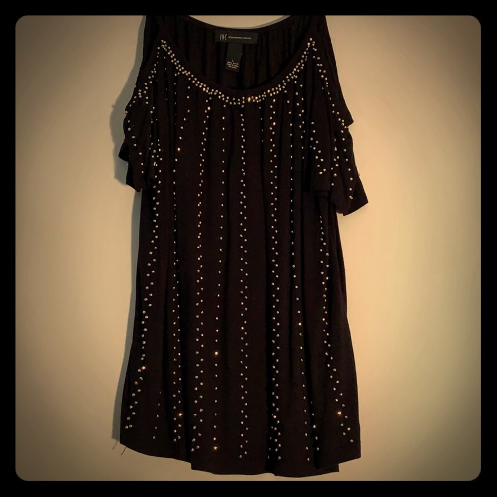 iNC black studded cold shoulder top size large